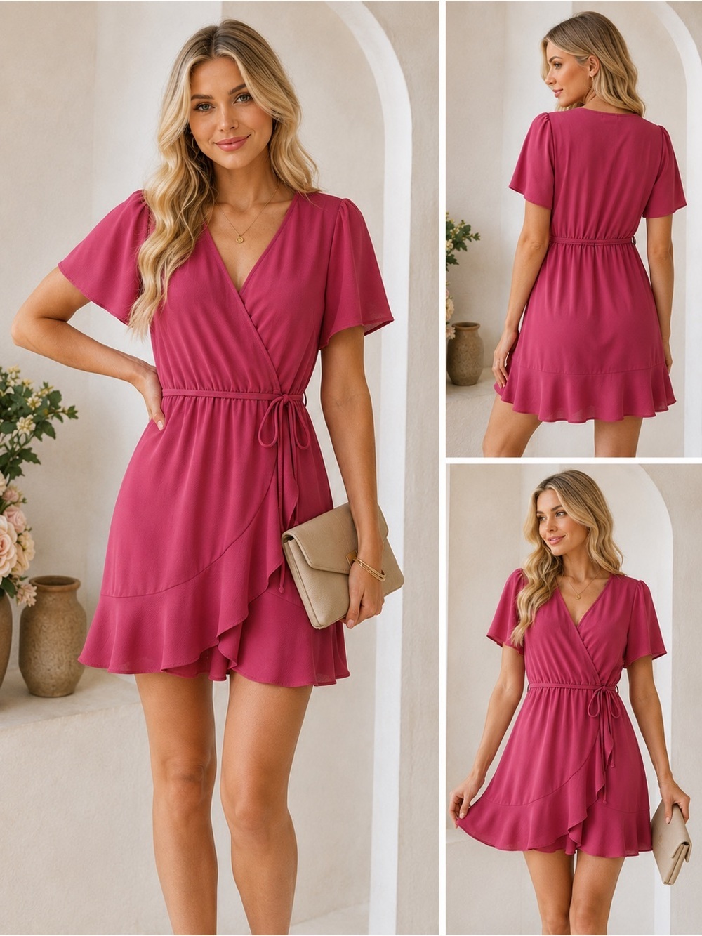 Socialite Wrap Mini Dress in Berry
